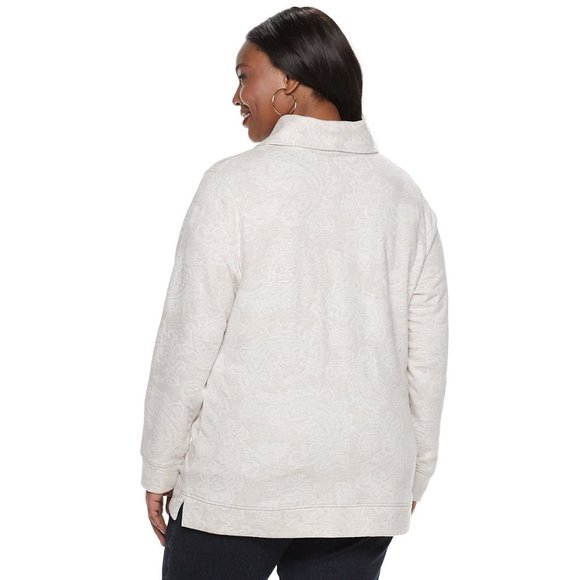 Croft & Barrow® Shawl Collar 1/4-Zip Jacquard Sweatshirt- Hounds tooth pattern - Picture 2 of 9